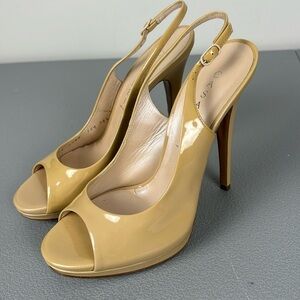 Casadei Patent Leather Beige Sling Back Pumps. Size 8.5.